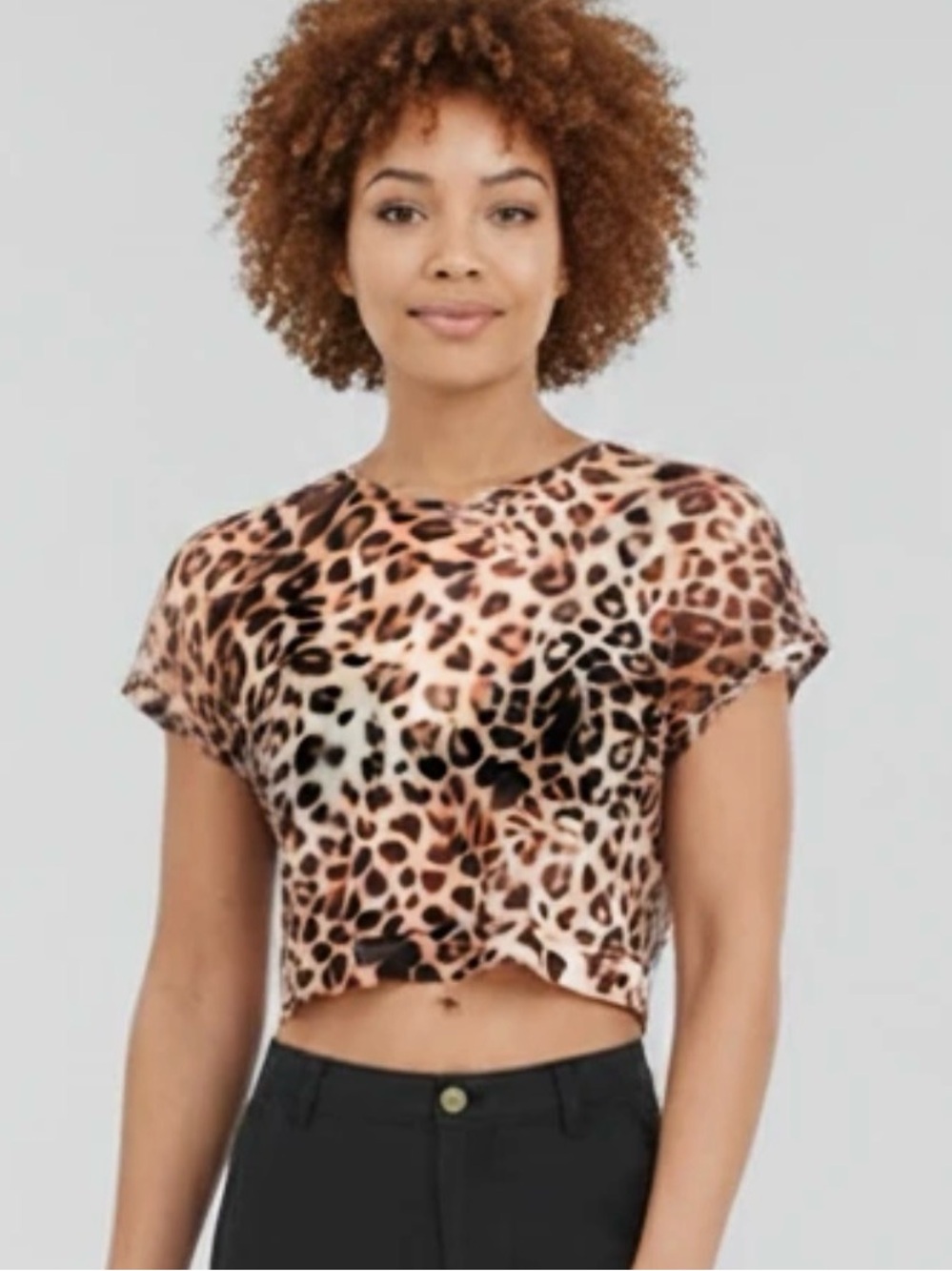 Good American Leopard Print Crop Top - Brown & Black - fierce leopard crop top